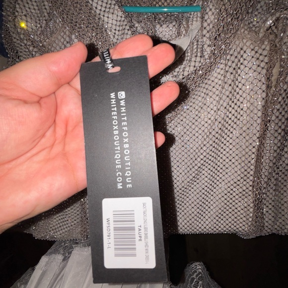 White Fox Back Track Long Sleeve Embellished Mini Dress Taupe SIZE L - Picture 5 of 8